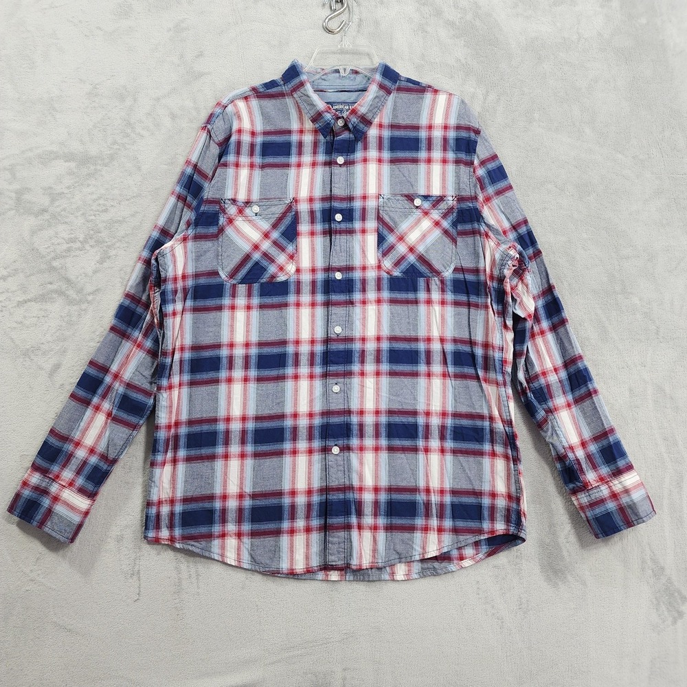American Rag Shirt Mens XL Blue Red Plaid Button Down Long Sleeve Casual Cotton
